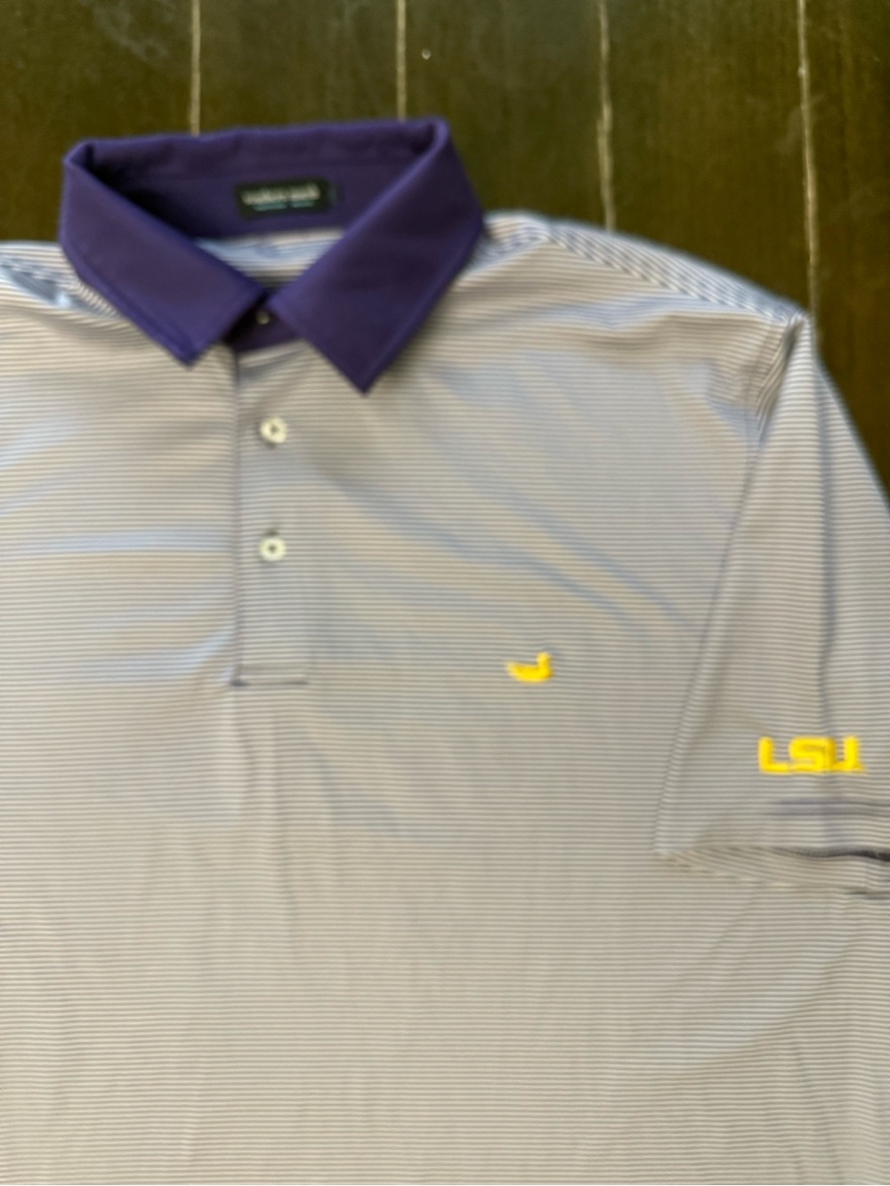 Southern Marsh Purple & White Striped LSU Tigers Performance Stretch Polo Size L